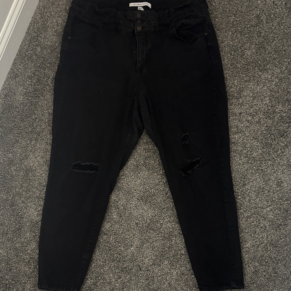 Celebrity Pink Black Distressed Boyfriend Jeans
